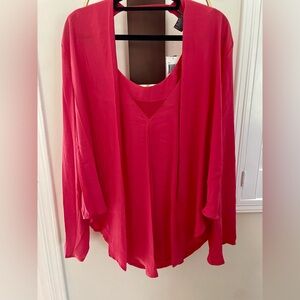 Chelsea & Theodore Hot Pink V-Neck Draped Tunic